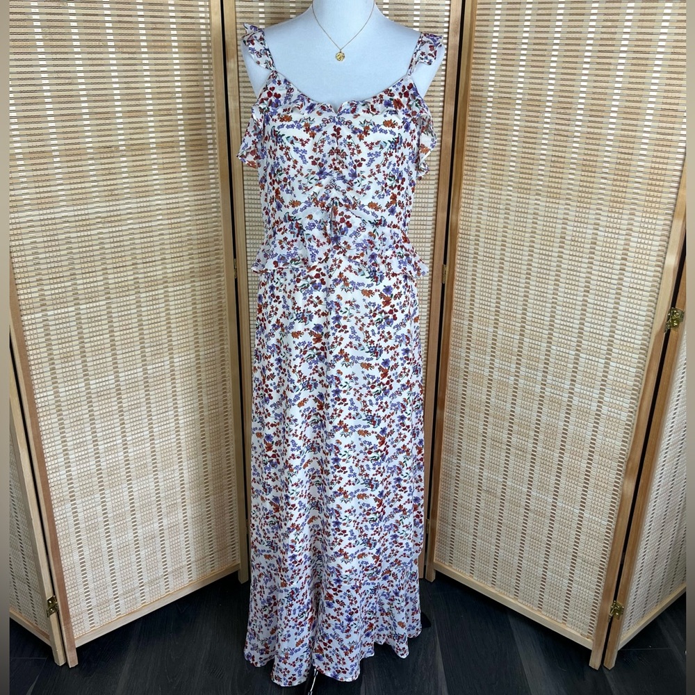 Sandy & Sid Ruffle Maxi Dress Mini Florals Purple